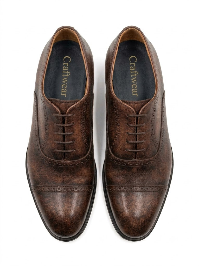 Hand-Burnished Brown Oxford Shoes