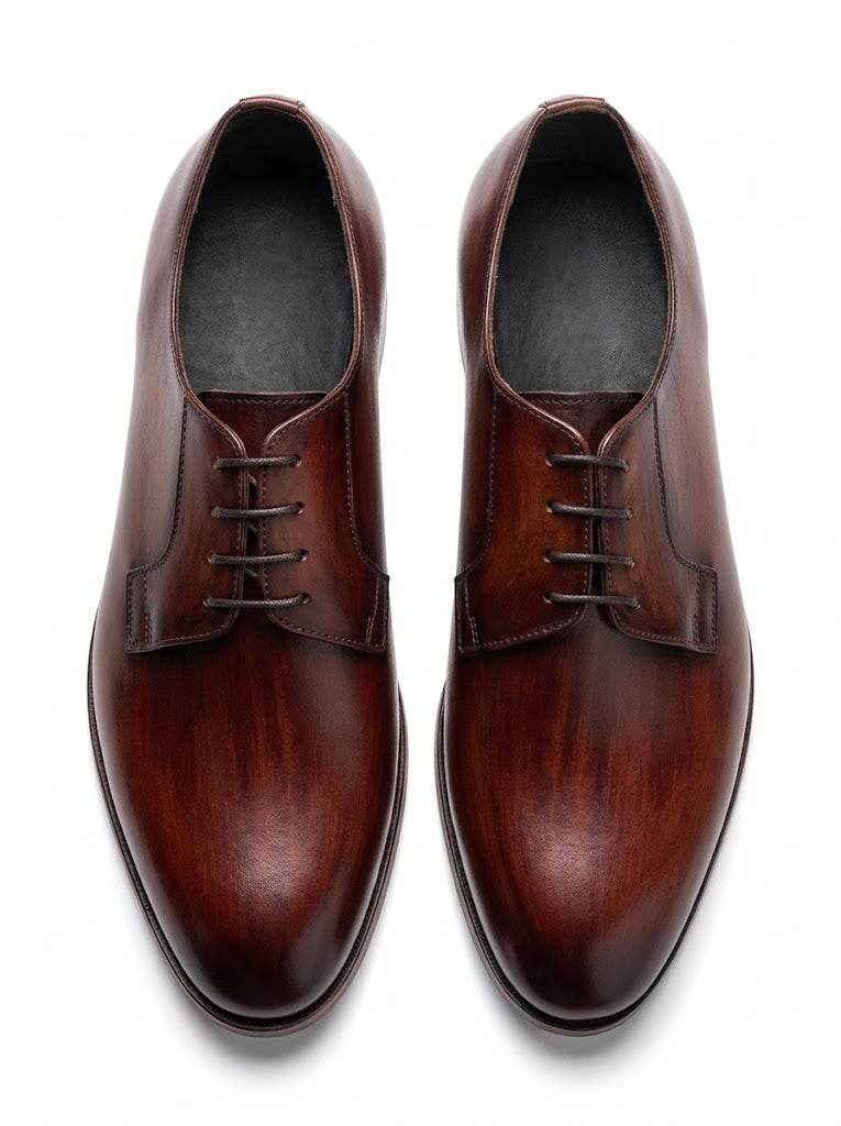 Hand-Burnished Brown Leather Derby Shoes