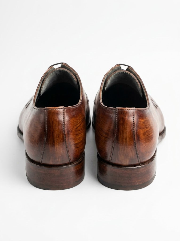 Hand-Burnished Brown Leather Derby Shoes