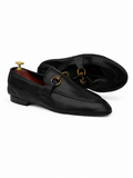 Black Pebbled Leather Horsebit Loafers