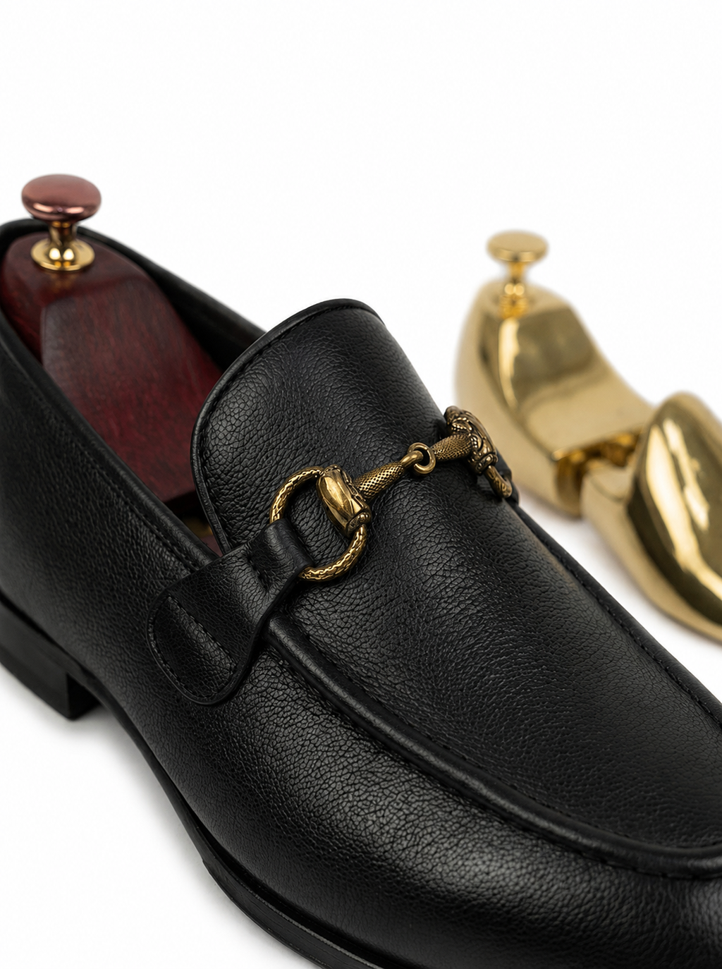 Black Pebbled Leather Horsebit Loafers