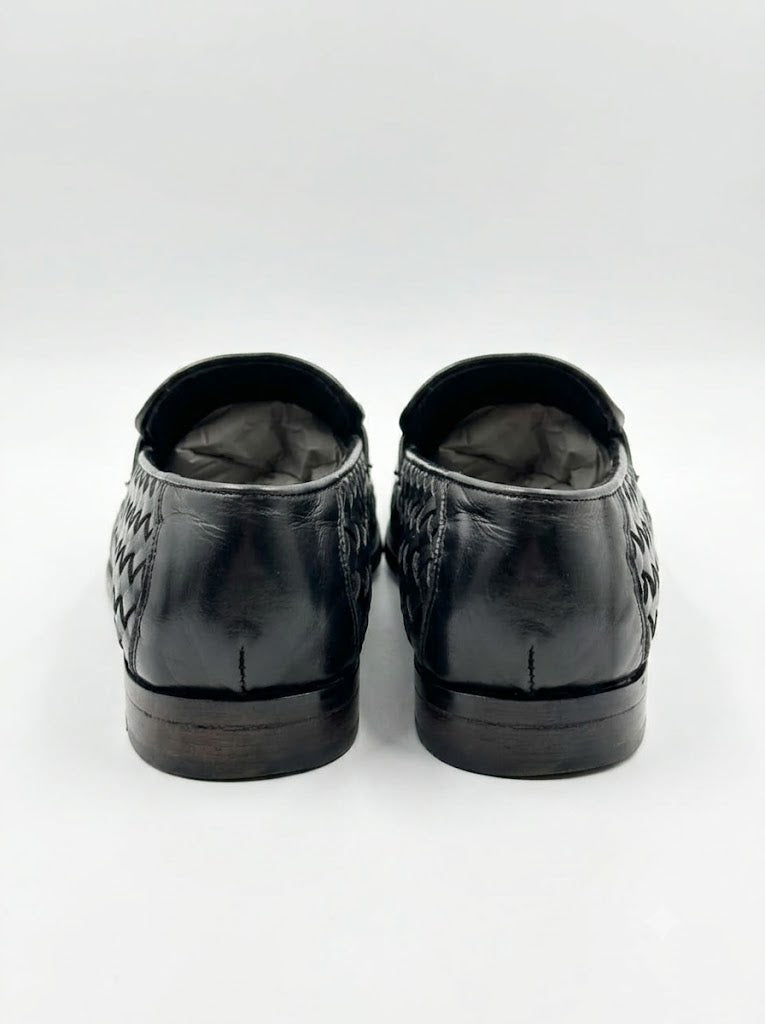 Black Woven Leather Horsebit Loafers