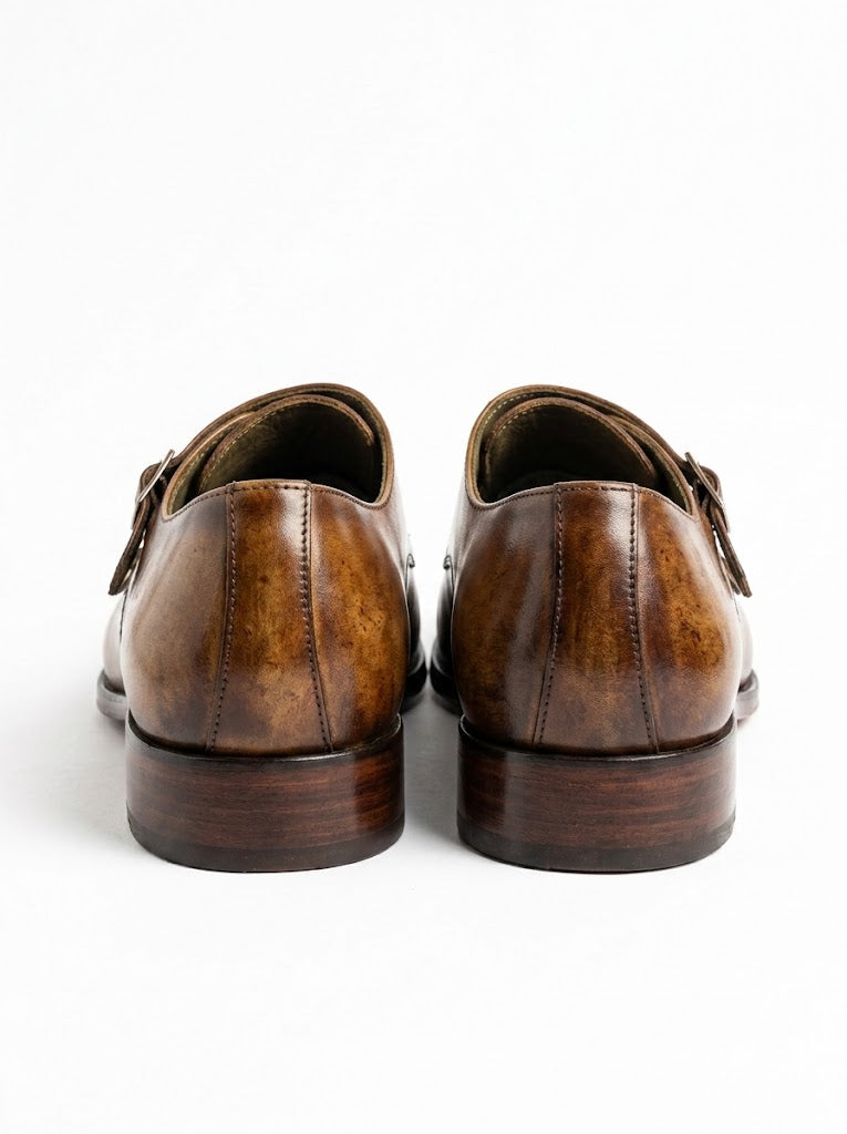Handcrafted Brown Double Monk Strap Shoes