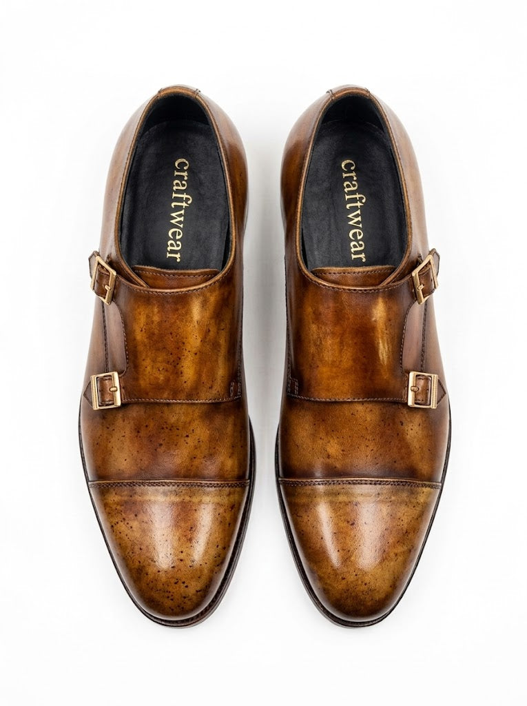 Handcrafted Brown Double Monk Strap Shoes