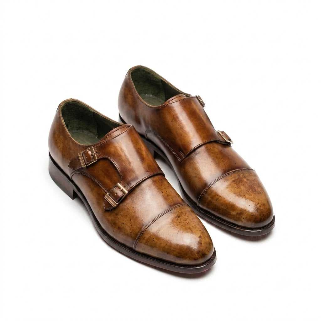 Handcrafted Brown Double Monk Strap Shoes