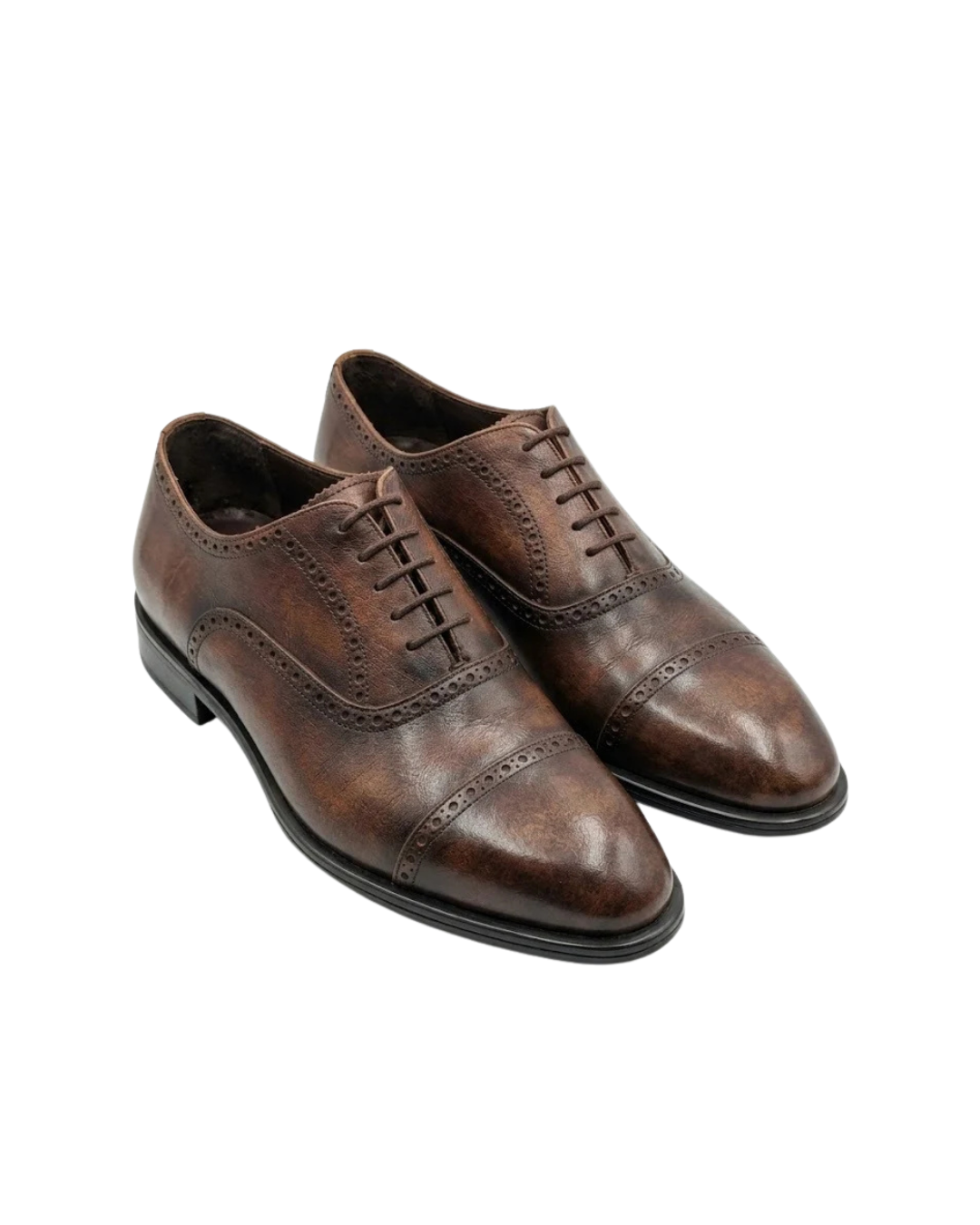 Vintage Distressed Leather Cap-Toe Oxfords